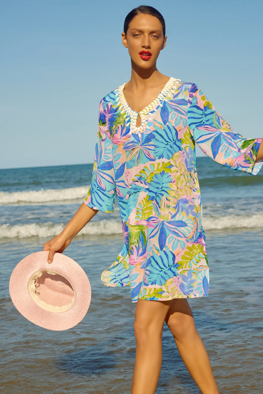 Beaded Silk Kaftan - Corsica Floral Print