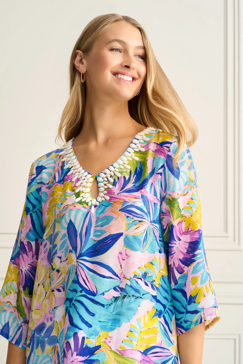 Beaded Silk Kaftan - Corsica Floral Print