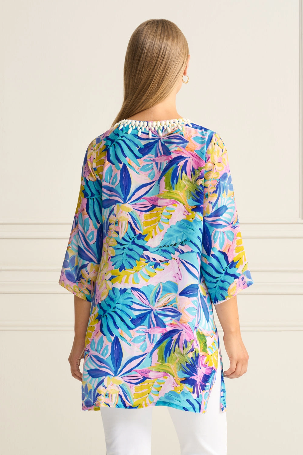 Beaded Silk Kaftan - Corsica Floral Print