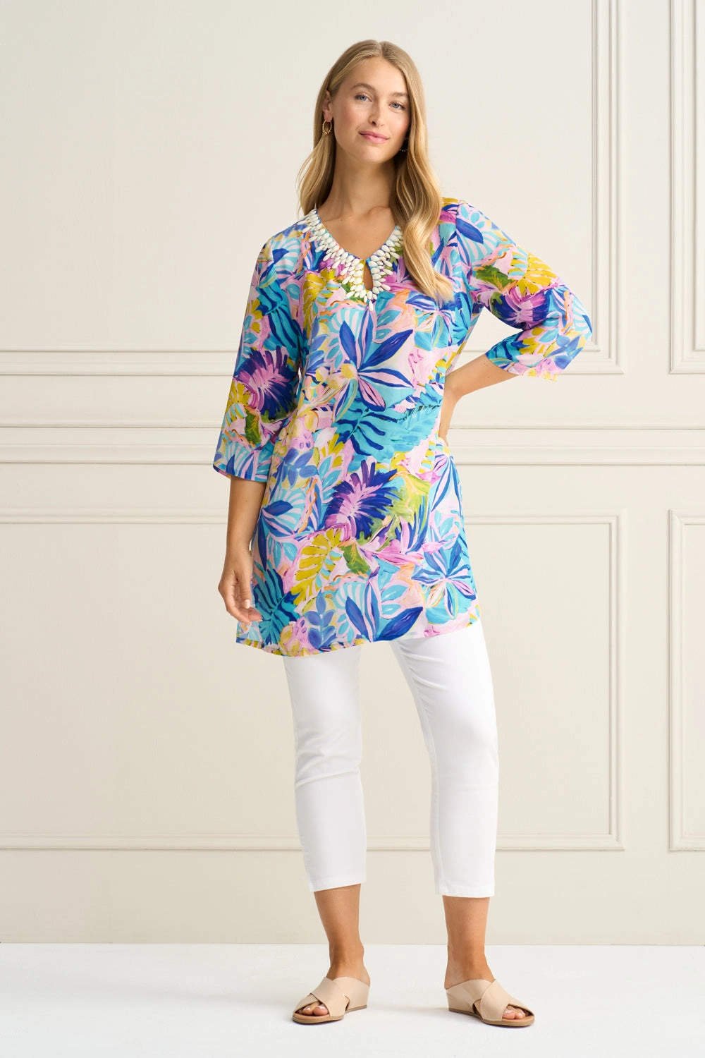 Beaded Silk Kaftan - Corsica Floral Print