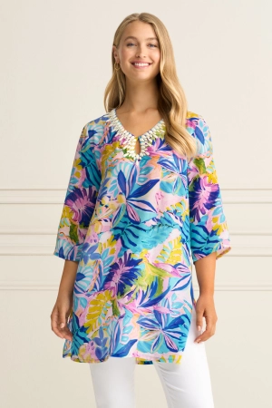 Beaded Silk Kaftan - Corsica Floral Print