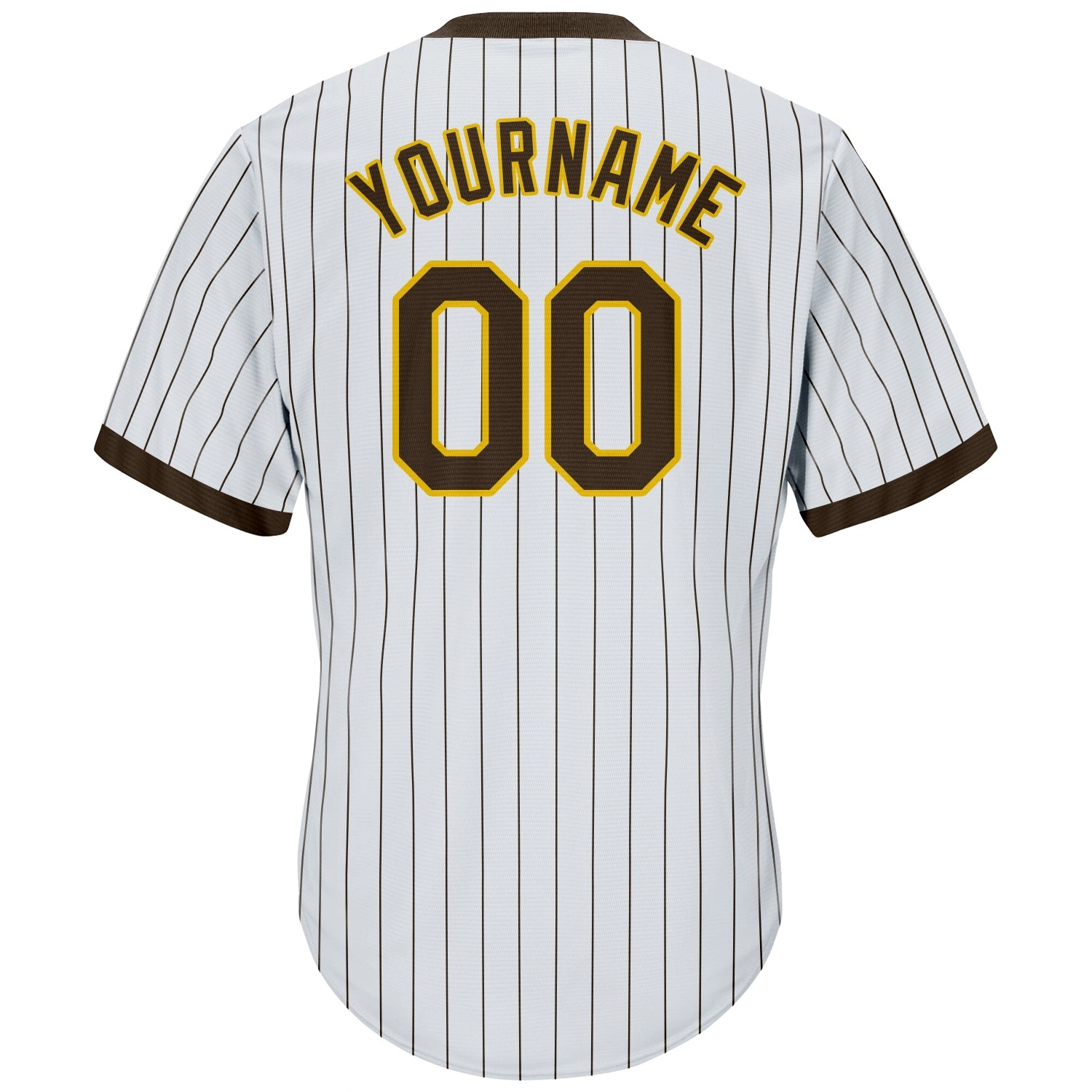 Custom White Brown Pinstripe Brown-Gold Authentic Throwback Rib-Knit Baseball Jersey Shirt