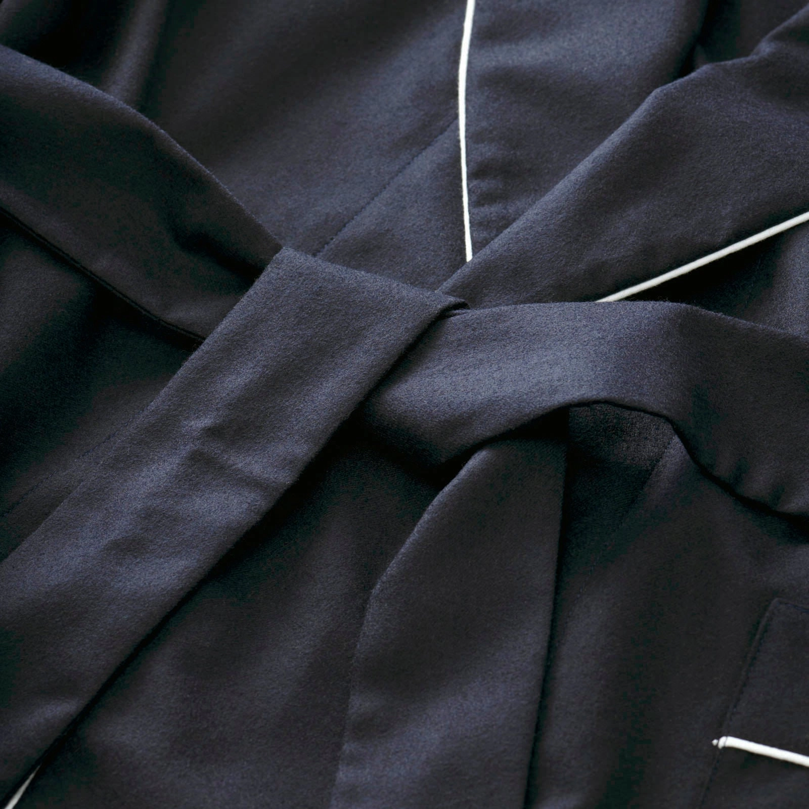 Fox Flannel Lounge Gown in Midnight Plain with White Piping