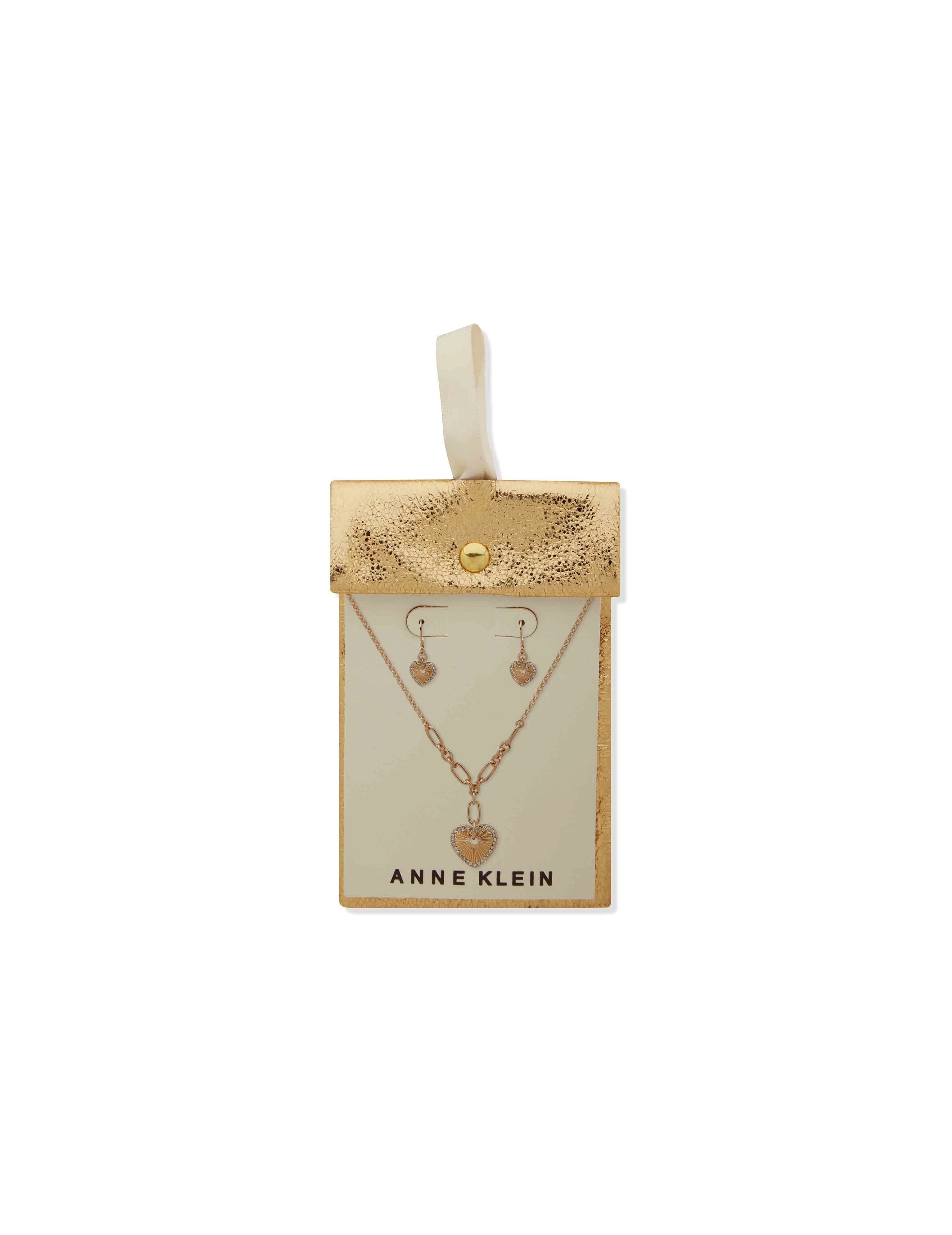 Heart Charm Necklace and Earring Pouch Set