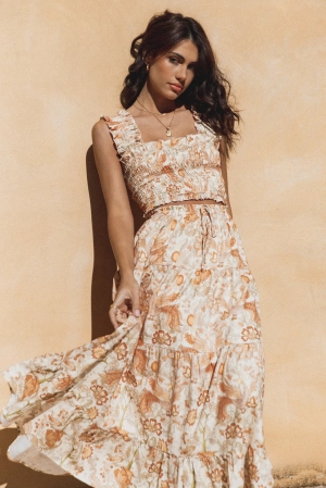 Leo Maxi Skirt - Tan Floral