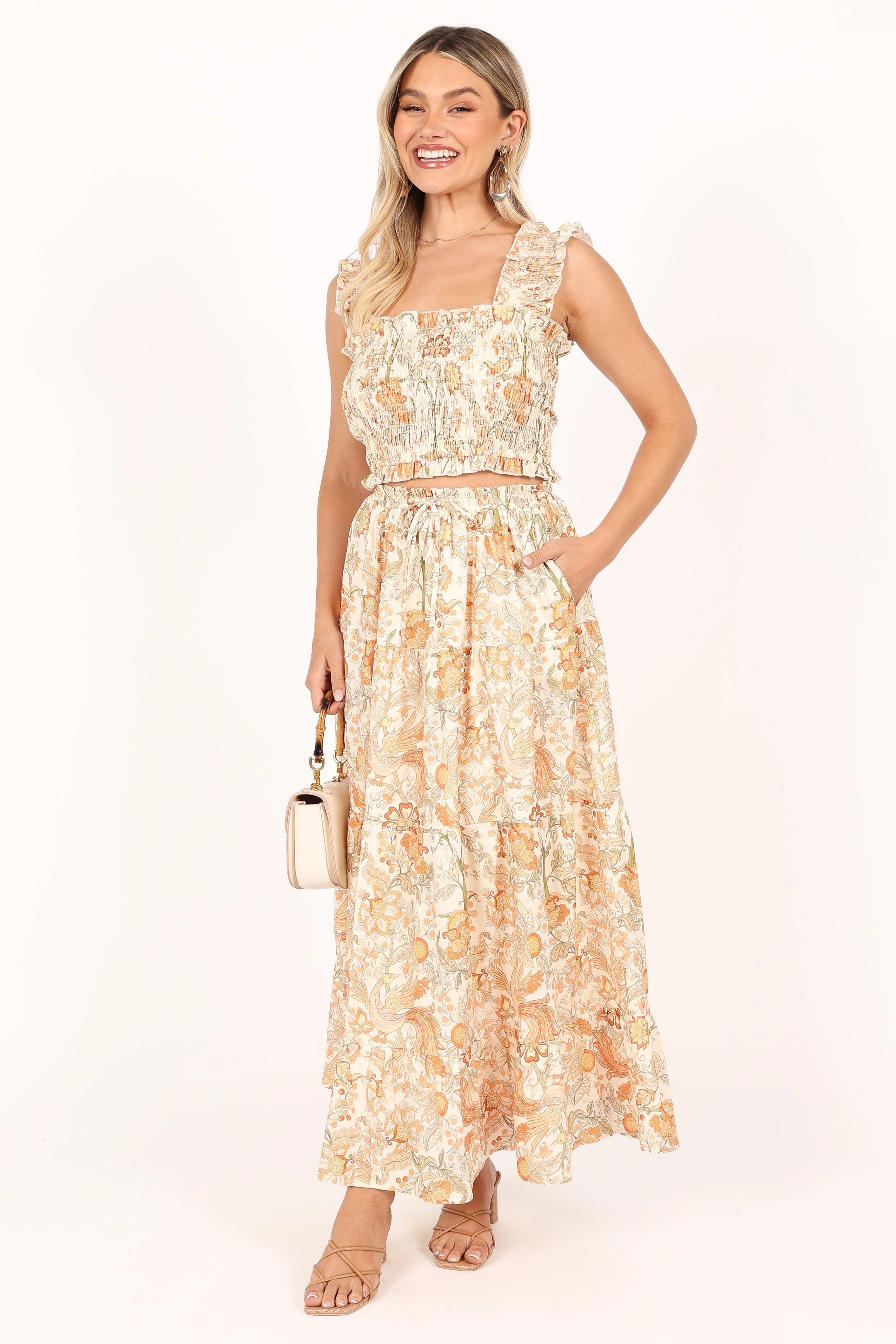 Leo Maxi Skirt - Tan Floral