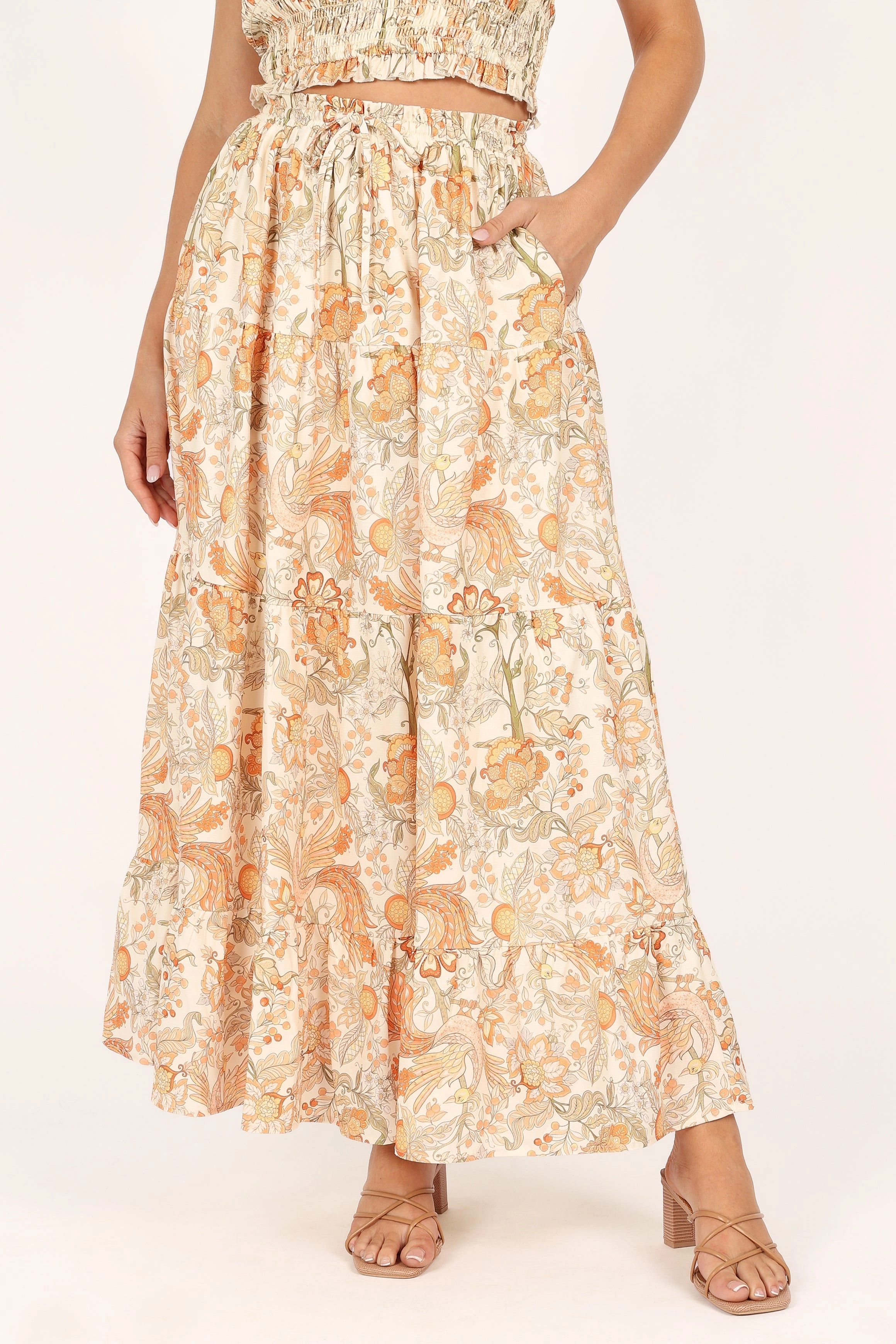 Leo Maxi Skirt - Tan Floral