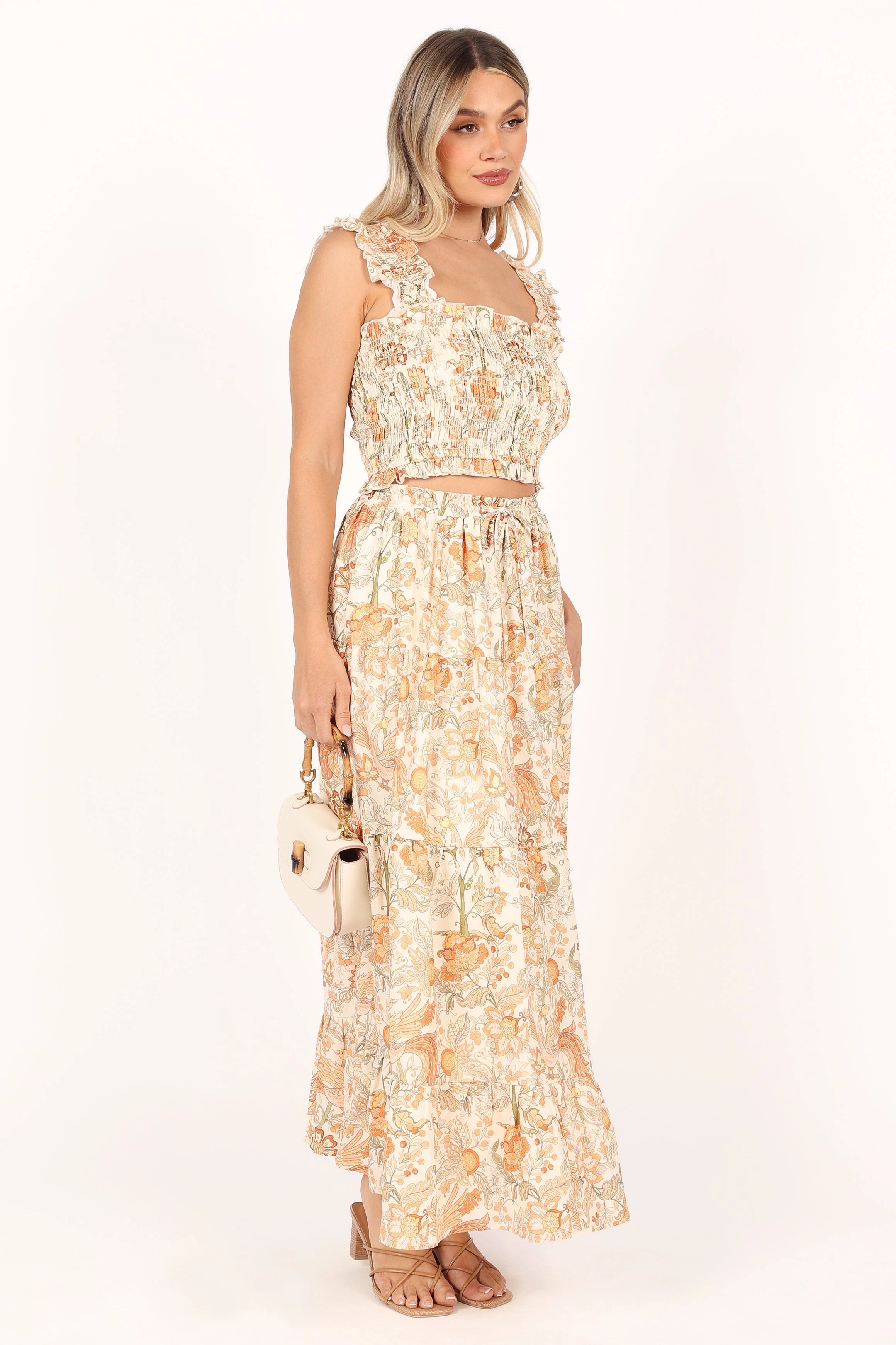 Leo Maxi Skirt - Tan Floral
