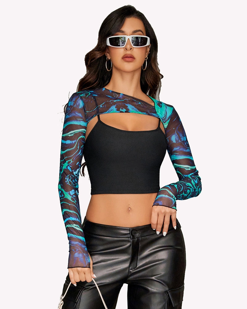 Mesh Crop Top with Cami Top Sets