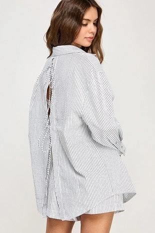TIE BACK STRIPED SHIRT